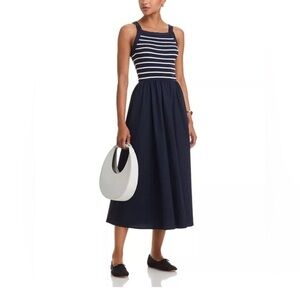 New with tags Bloomingdale’s Moon River Navy and White Striped Midi Dress medium
